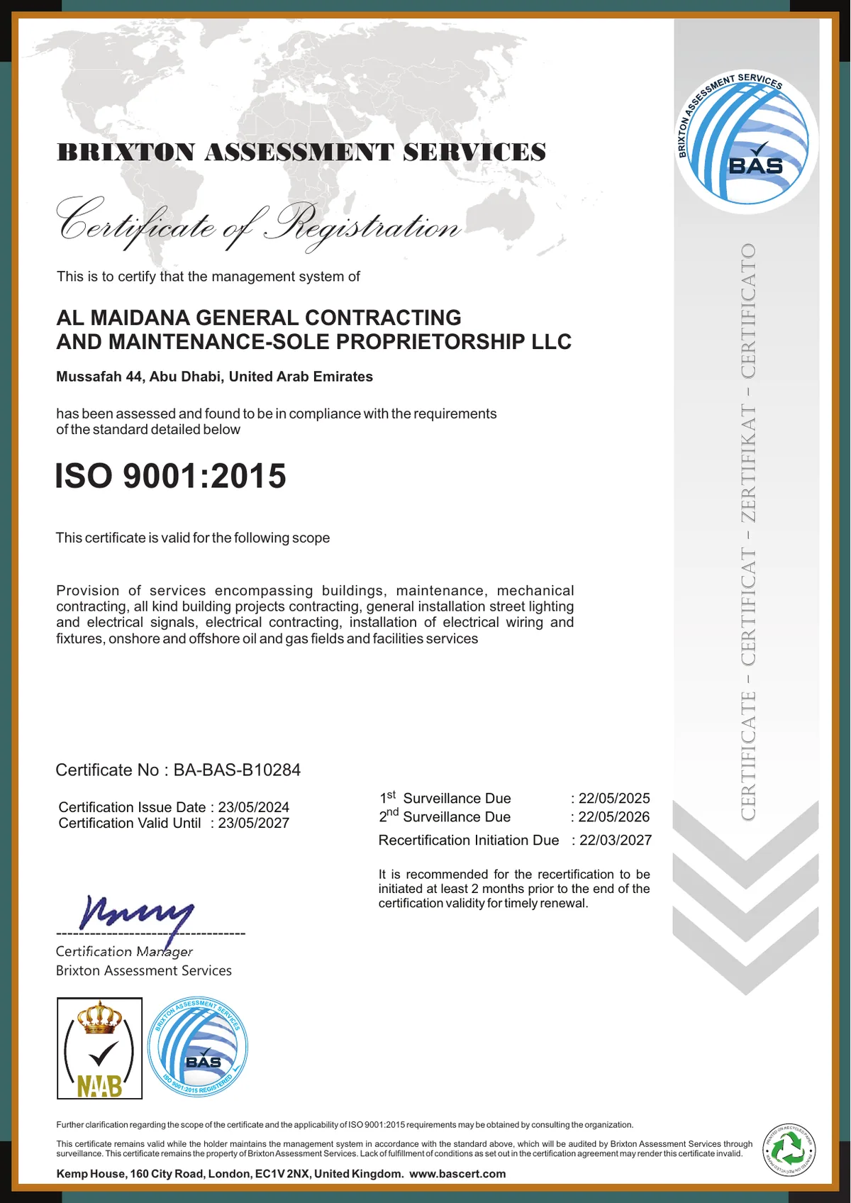 Certificate ISO 9001:2015